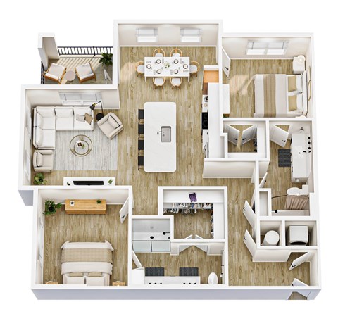 Floor plan for 2 beds, 2 baths, 1271 sqft
